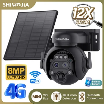 SHIWOJIA 12X Zoom 4G LTE Solar Security Camera 8MP Night Vision Dual-Lens Outdoor WiFi Solar Battery Camera PIR Human Detection 1