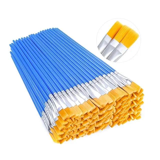 50Pcs Painting Brushes Set Art Round Flat Hair Nylon Hair Paint Brush for Oil Acrylic Watercolor Kids/Artists/Beginners/Students 1