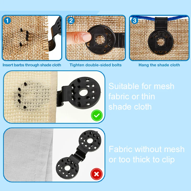 Sun Protection Shade Mesh Fixing Clips 50pcs Garden Sunshade Accessories Black Round Household Removable Secure Durable TMZ