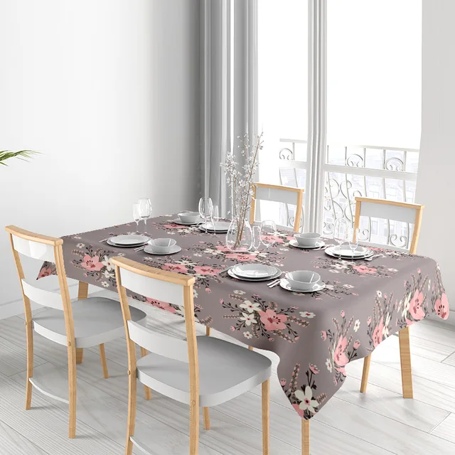 Modern Grey Floral Tablecloth 3