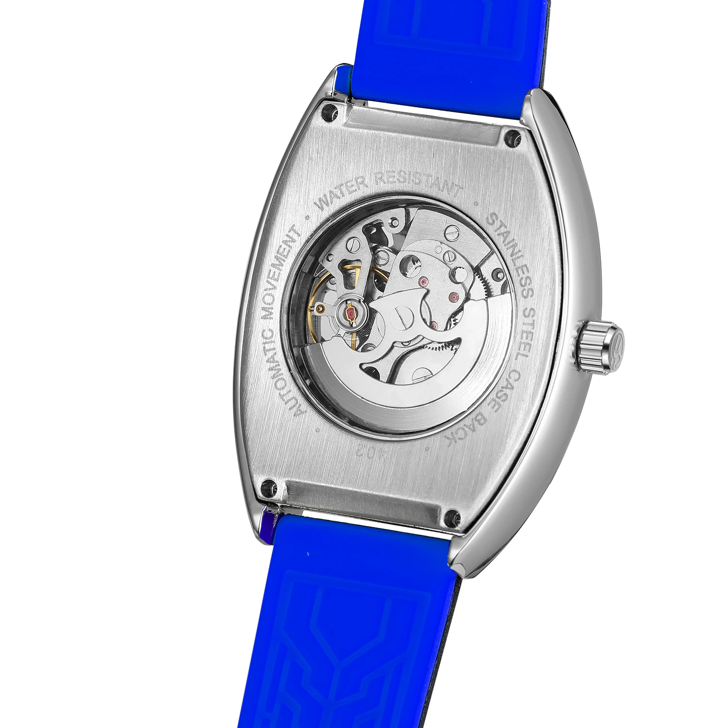 Forsining Tonneau Mechanical Men's Watches Skeleton Flywheel Hollow Out Male Wristwatches Waterproof Silicone Strap Sport Watch