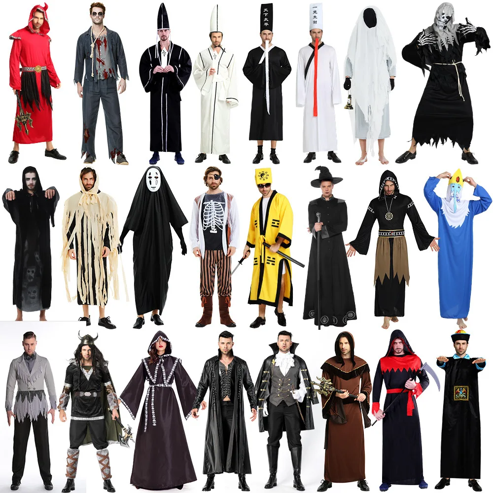 

Костюм на Хэллоуин, призрак вампира, ведьма, дьявол, жнец, средневековый косплей, мужская куртка вечерние, карнавальный комбинезон, мужская одежда