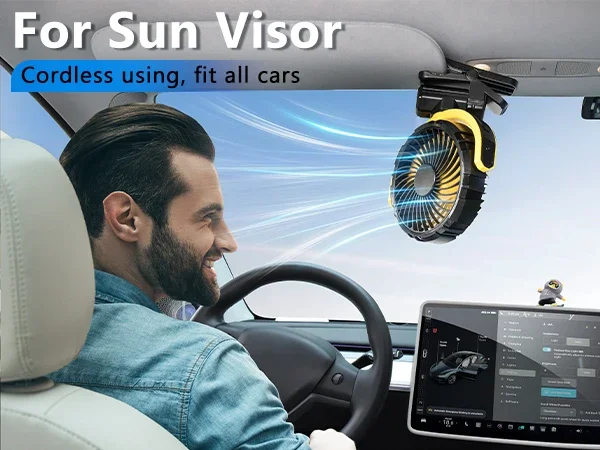 Portable Battery Powered Clip On Fan For Car Visor 360 Rotation_voghion.com