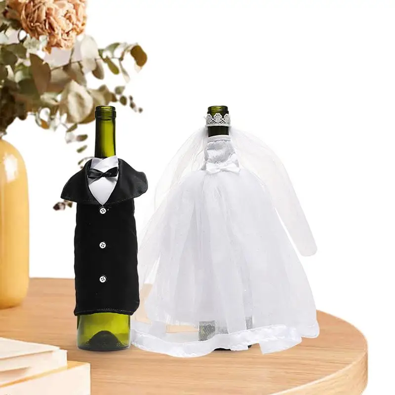 

Wedding Dress Wine Bottle Covers Bride and Groom Wine Bottle Wrapper Wedding Dress and Suit Decorative Wine Bottle Dress-up Bags
