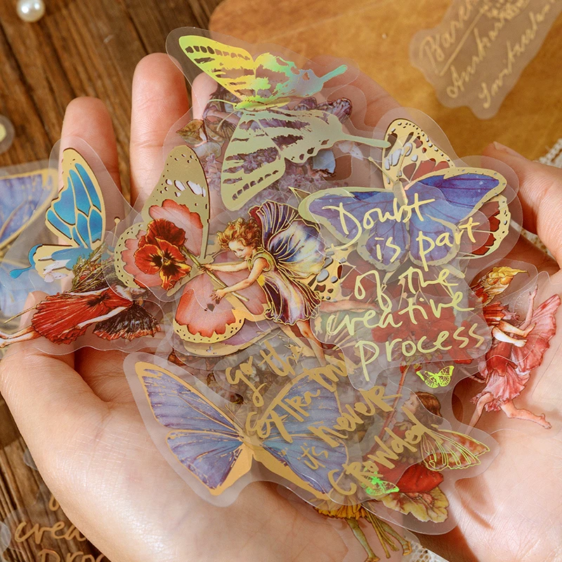 30 pcs Bronzing Decorative Stickers aesthetic Butterfly Adhesive Diy Sticker Diary Album Scrapbooking Collage material