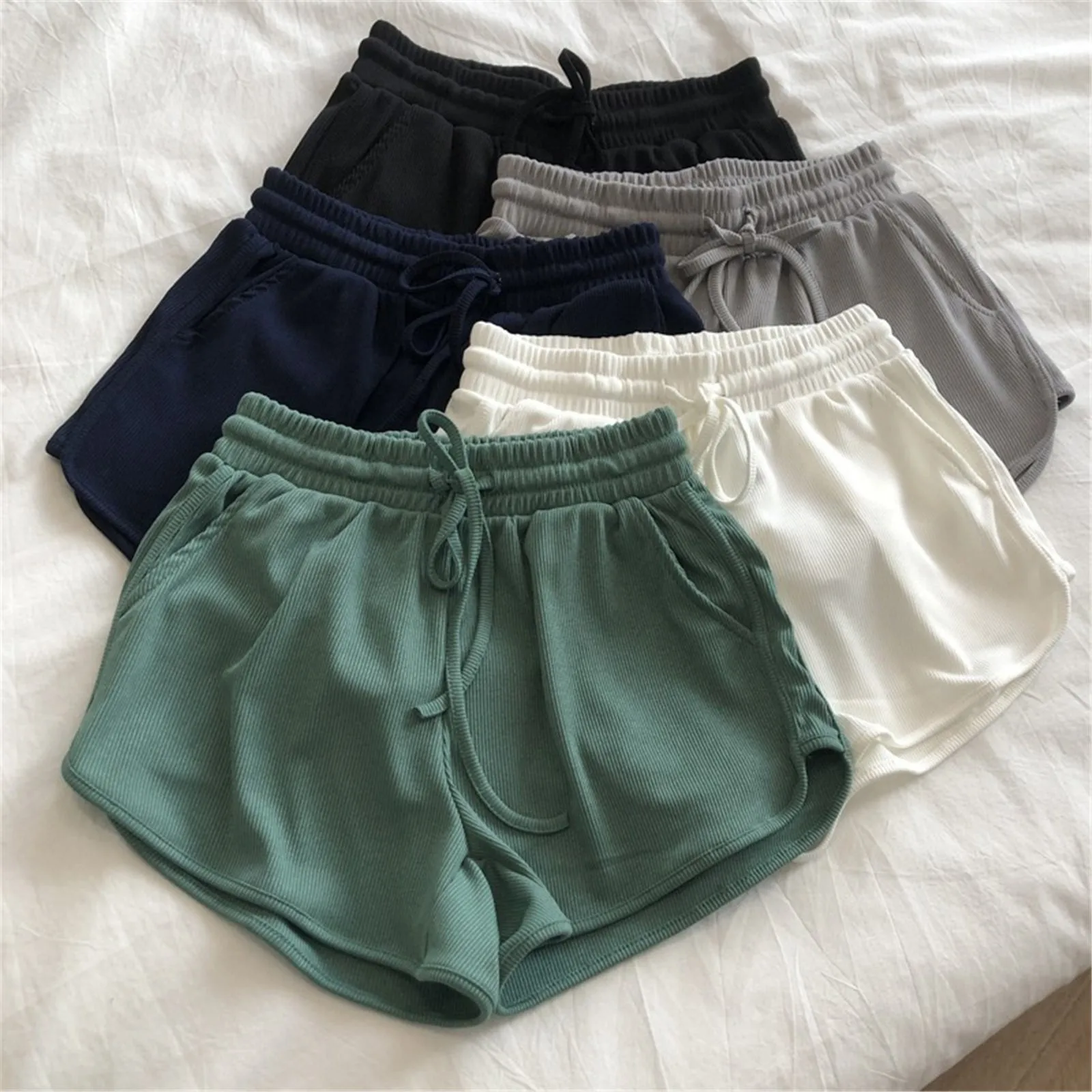 

Women'S Drawstring Casual A Line Shorts Pockets Solid Mini Hot Flare Short Pants Mujer Spring Summer Baggy Loose Comfy Cortos