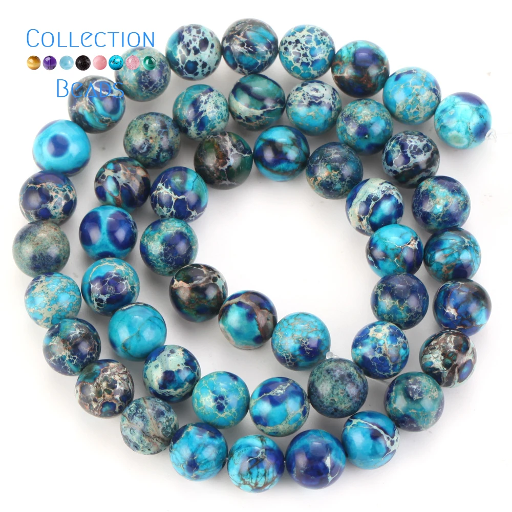 Natural Stone Sea Sediment Jasper Beads in Purple & Lake Blue - Round Spacer Beads for DIY Jewelry & Bracelets