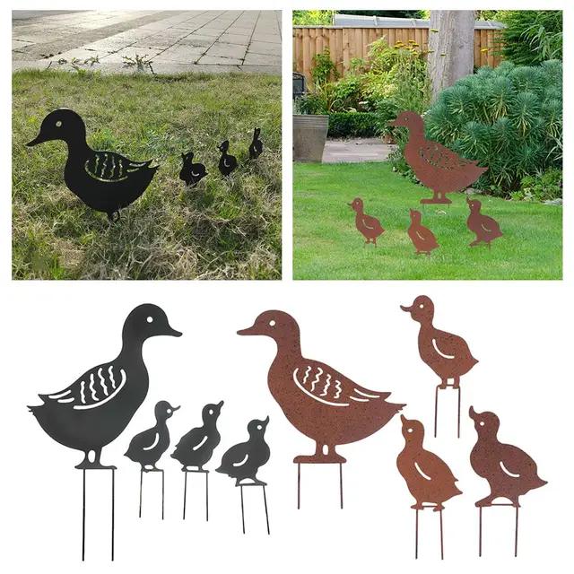 4Db Duck Yard Art Garden Szobrok Hátsó Udvari Gyep Tét Vas Kacsa Dekoráció Ajándék Kerti Kültéri Terasz Díszek - Image 6