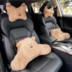 Plush Anime Car Pillow Creative Bear Car Headrest Neck Protection Pillow Auto White Dog Pig Pillow Car Accessories