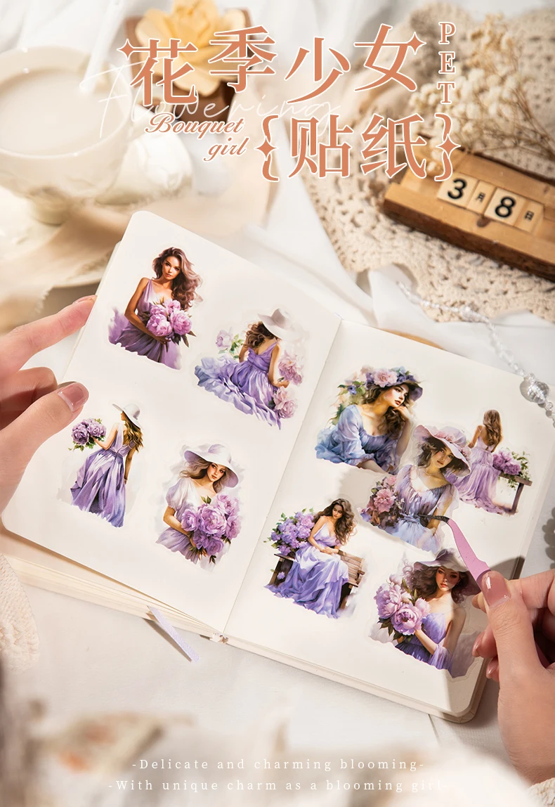 JIANQI 30 teile/paket Mädchen Blumen PET Aufkleber DIY Scrapbooking Planer Liefert Collage Junk Journal Decor Aufkleber Schreibwaren – Detail 2