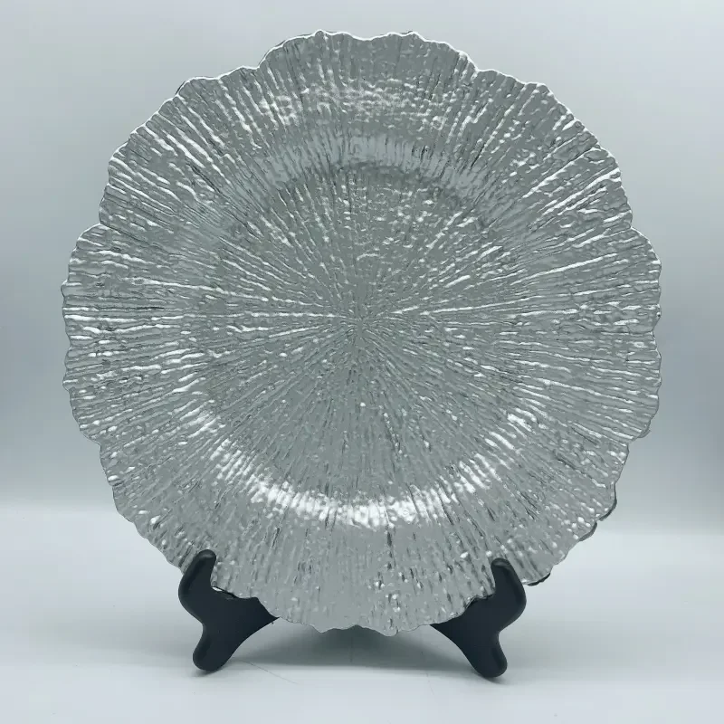 Silver Beaded Glass Charger Plates Gold Clear Plastic Beaded Rim