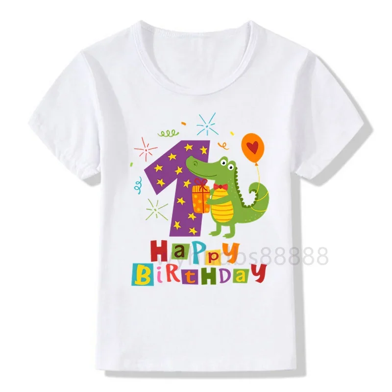 

Boys Animals Birthday Number Print T Shirt Children Birthday Boy Dino Panda Party T-shirts Boy&Girl Funny Gift Tshirt Present
