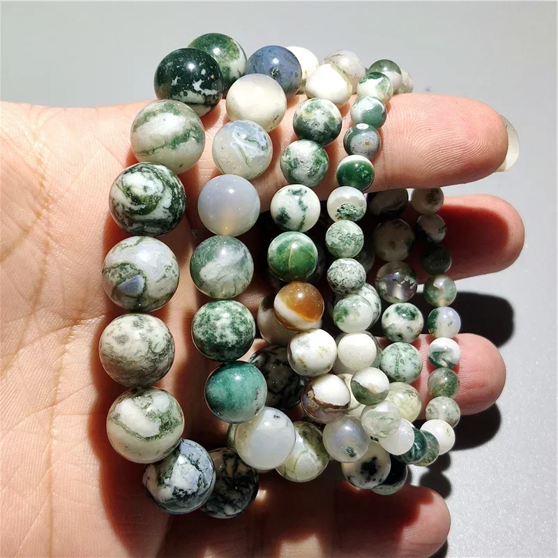

Niche Natural Jade Tree Agate Bracelet Indian Chalcedony Water Grass Color Bracelet For Men And Women Crystal Couple Gift