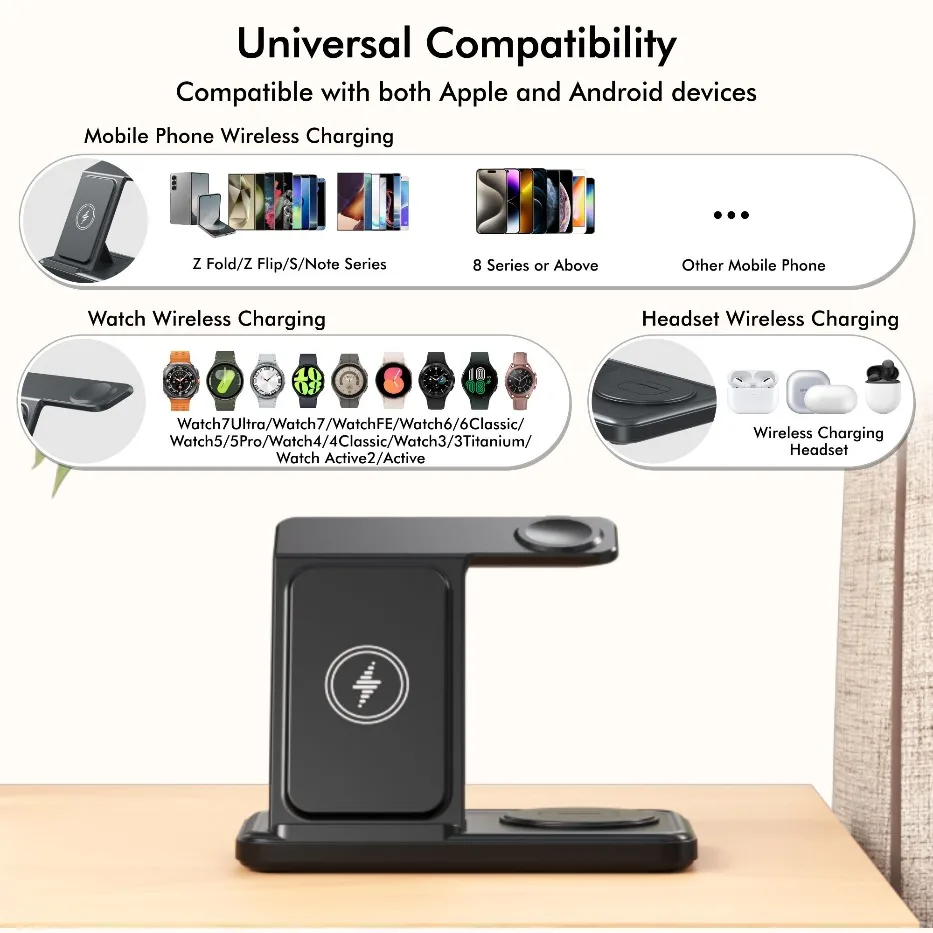 รูปสินค้า แท่นชาร์จไร้สายพับได้ 3 in 1 สำหรับ Samsung