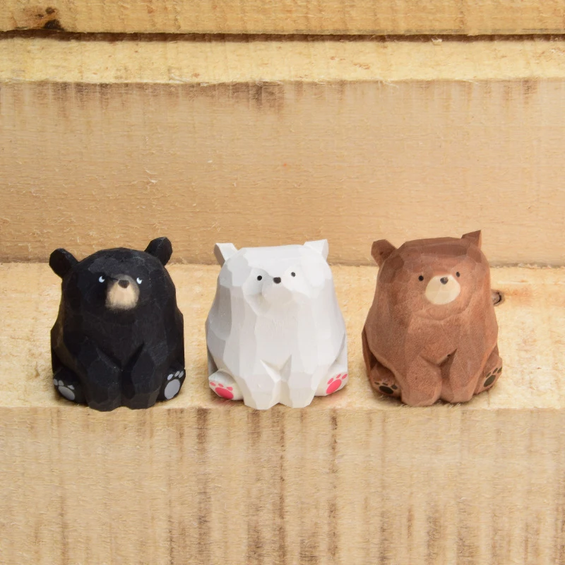 

1pc Wooden Carved Teddy Bear Living Room Decoration Carved Wooden Bears Home Tabel Decorate 2024 New Gift