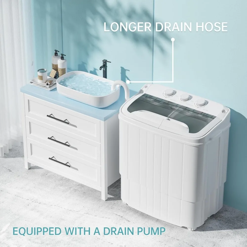 Portable washing machine with long hose, 16 pound portable washing machine dryer combination, suitable for dormitories
