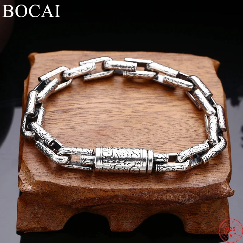 

BOCAI S925 Sterling Silver Bracelet for Men Women New Men's Fashion Eternal Rattan U-shaped O-Chain Punk Jewelry Free Shipping