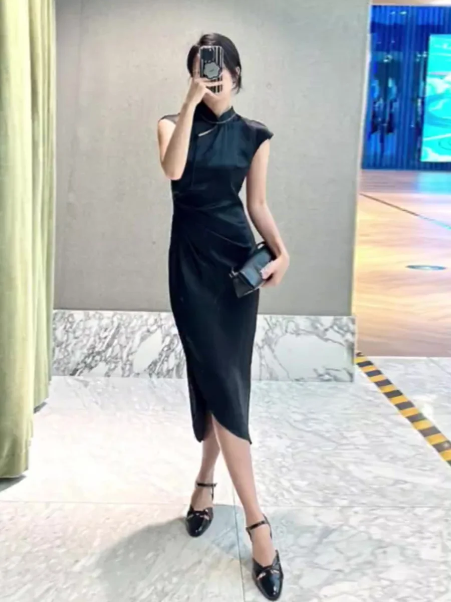 

New Chinese style, improved cheongsam, young high-end style, slim and luxurious black dress, goddess style