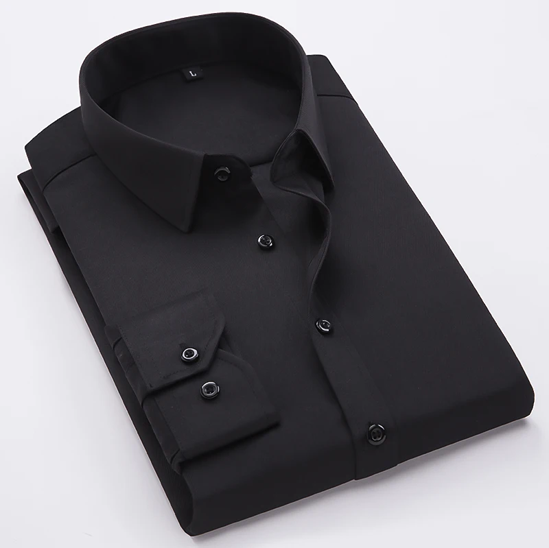 

Men Black Long-Sleeved Shirts Male Solid Business Dress Shirts Slim Fit Lapel New Spring Summer Casual Cotton Shirts Size 5XL