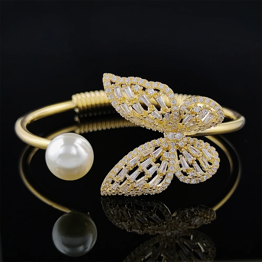 Luxury Rose Gold Silver Color Butterfly Bracelet Bangle For Women Open Party Gift Jewelry bangle bracelet