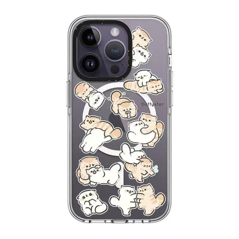 

MagSafe Acrylic Cartoon Cat Phone Case Cover for iPhone 11 12 13 14 15 Pro Max Case for iPhone 15 ProMax