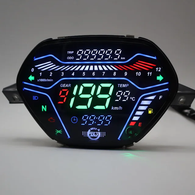 速度計 走行距離計 ユニバーサルモーターサイクルメータースピードメーターデジタル走行距離計タコメーターは、KR200ダッシュボードのオートバイ走行距離計ゲージ  KR200用 ユニバーサル RPM オートバイメーター スピードメーター 防水 デジタル オドメーター オートバイ ... KR200用ユニバーサル12000 RPMオートバイLEDデジタルダッシュボードパネルスピードメーターアップグレード用 デジタルスピ