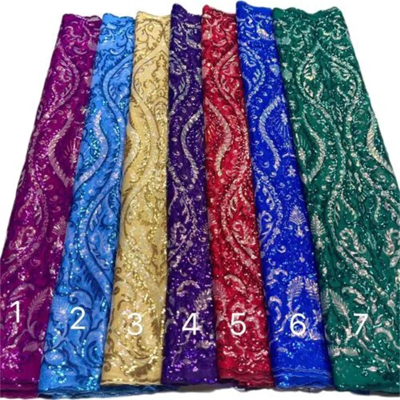 

Green French Sequins Tulle Lace Fabric Embroidery Nigerian Mesh Lace Fabrics 5 Yards African Lace Fabric For Wedding Royal Blue