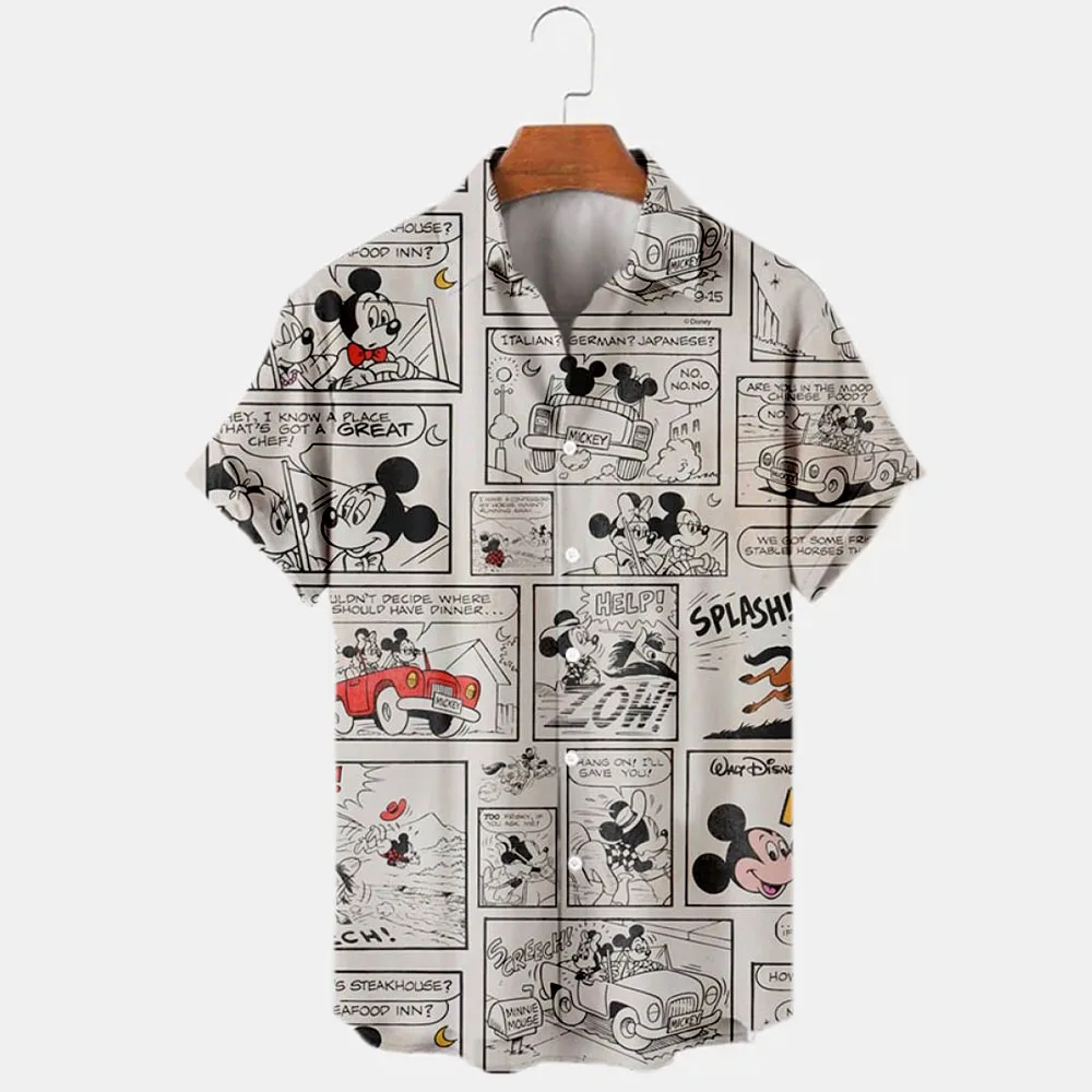 

3D Printing Disney Mickey Mouse Floral Temperament Men's Shirt Hawaiian Style Summer Fashion Street Trend Retro Boutique Top