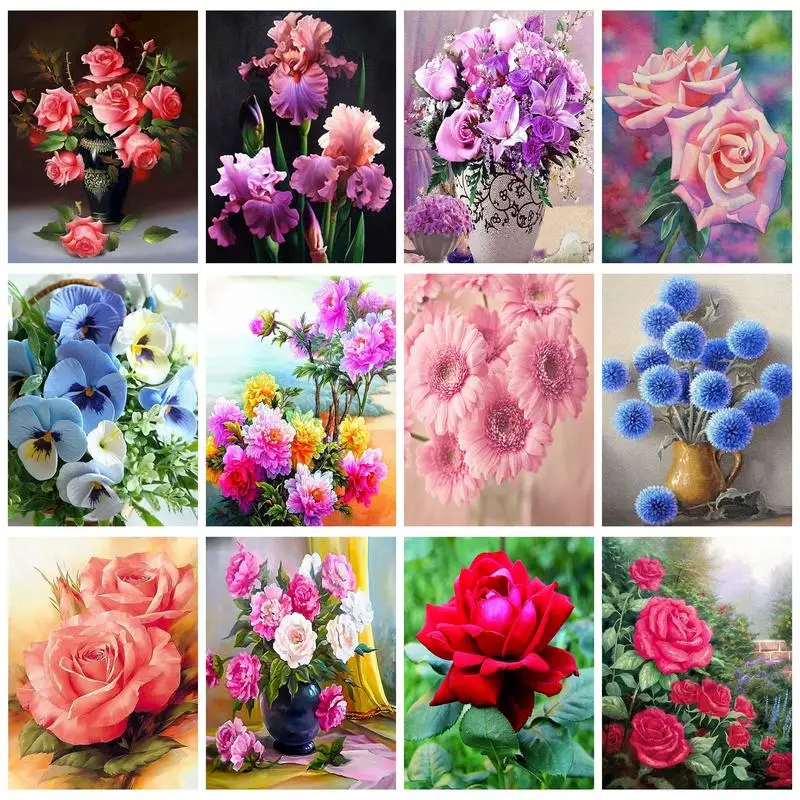 

RUOPOTY 5d Diamond Painting Rose Vase Full Round/Square Cross Embroidery Kit Mosaic Needlework And Handicrafts Handmade Gift