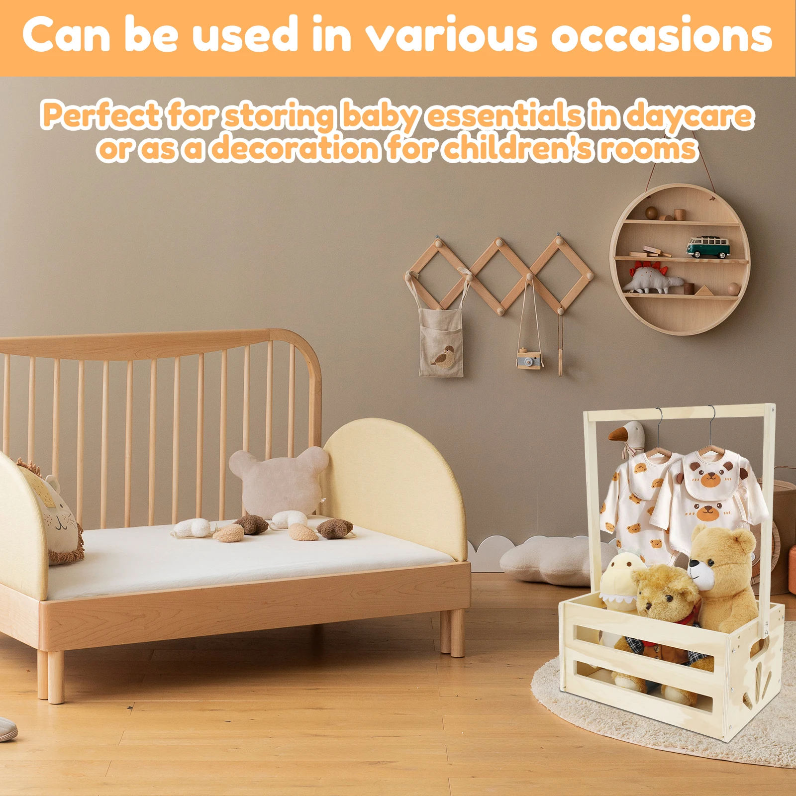 Wood Baby Storage Crate Hamper with Handle Practical Baby Basket Closet Multipurpose Baby Crate Basket Baby Shower Crate Closet 6