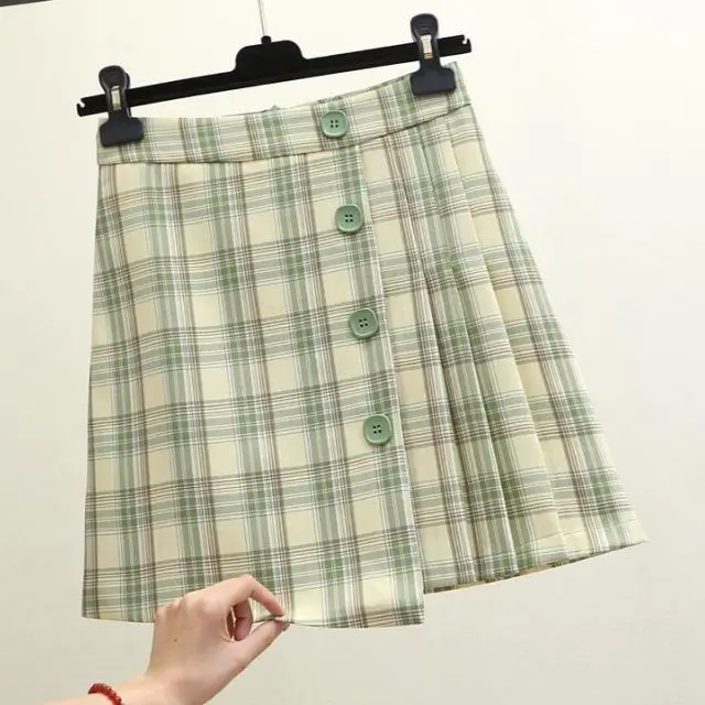 Korean Style Harajuku Skirt Trimmed Irregular Pleated Plaid New A High Waist Pleated Y2k Fashion Clothing