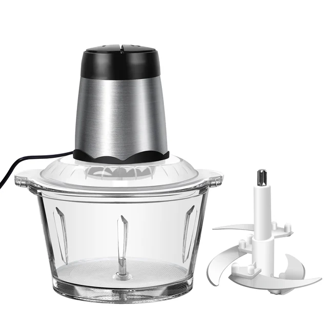 Hachoir à viande électrique 300 W avec récipient en verre de 2 L, 2 vitesses, 4 lames durables, facile à utiliser et à nettoyer 1
