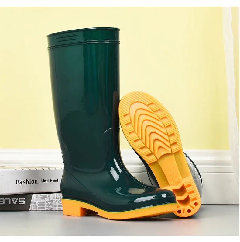 PVC High Tube Adult Women's Rain Boots Waterproof and Non Slip Women's Water Shoes Outdoor Kitchen Work Rain Shoes Women