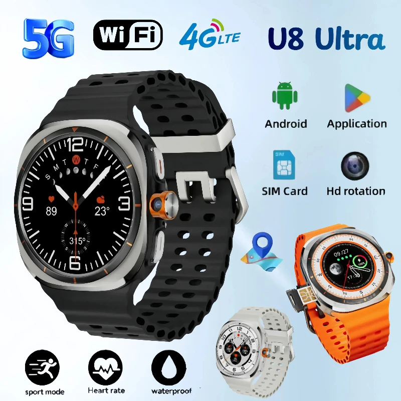 U8 Ultra 5G SIM Card WiFi Smartwatch NFC GPS Positioning Compass 32GB Smart Watch Men HD 180° Rotating Camera Sport Watch ราคา 2,879 บาท*ส่งฟรี