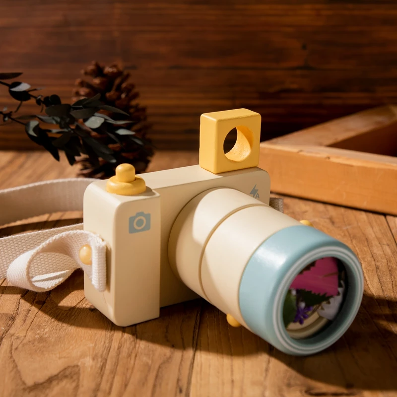 Baby Kaleidoscope Camera Toys Wooden Educational Toys for Kids Baby Montessori Cognitive Camera Model Cute Accessories