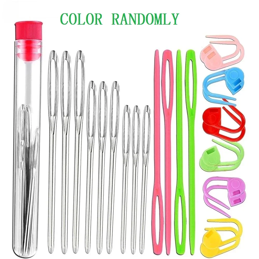 26Pcs sewing knitting kits large eye blunt yarn needles plastic weaving needles crochet locking counter stitch markers