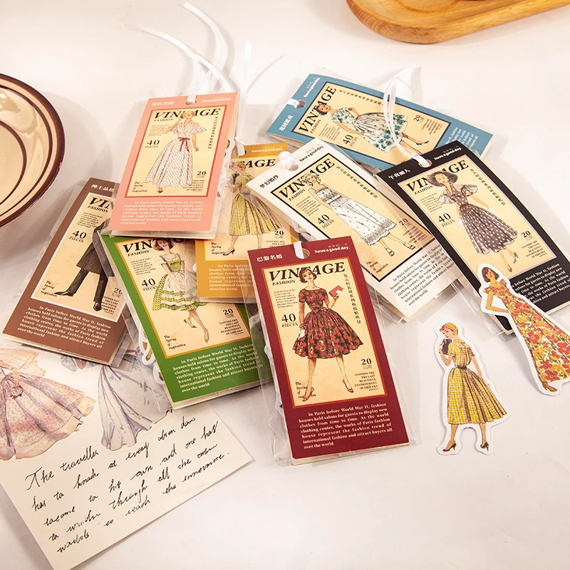Yoofun 40pcs/pack Retro Fashion Girl Vintage Lady Washi Paper Stickers for Ablum Diary Scrapbooking Journal Decor DIY Labels