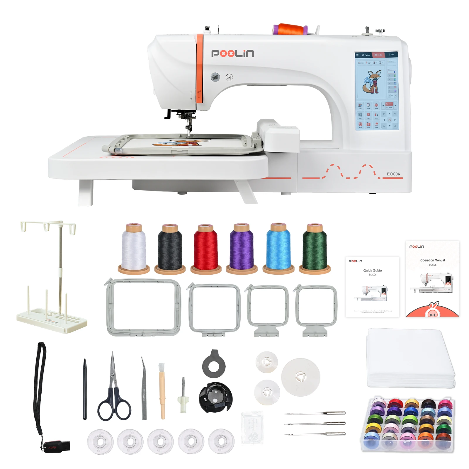 POOLIN Computerized Embroidery Machine Homeuse EOC06 7.9" x 11"Large Embroidery Area For an Business Tear Away&Stabilizer&Bobbin Embroidery Machine