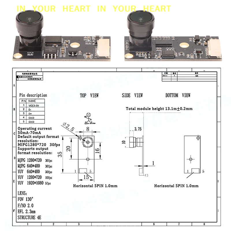 【X】3D 프린터용 1080PHD USB 카메라 모듈 고정 초점 130/150도 프리 드라이브 USB2.0 UVC OTG for Linux
