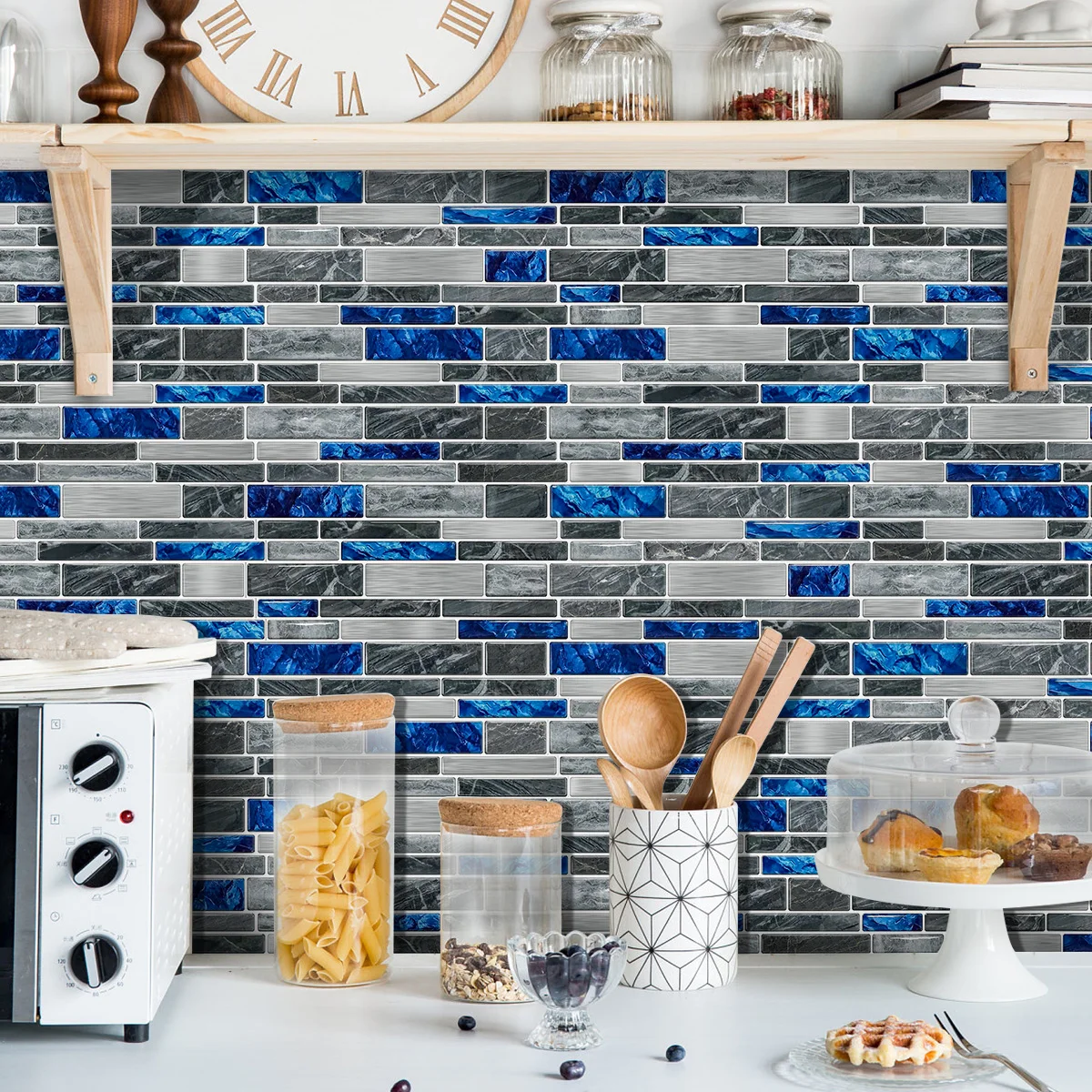 12/24/48pcs Marble Splicing Wall Stickers