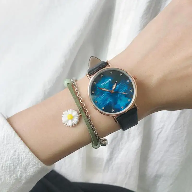 

Fashion Leather Strap Macaron Dial Watch Casual Ladies Quartz Wristwatch Female Bracelet With Watch Set Clocks for Women