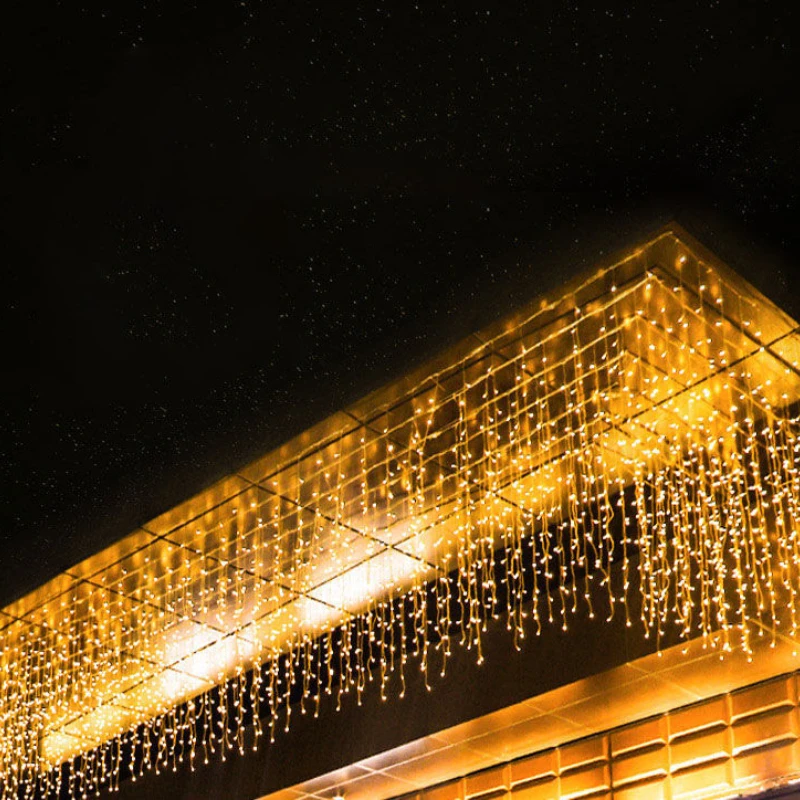 

220V EU Icicle Curtain LED String Light Droop 0.6-0.8m Winter Street The House Christmas Garland Outdoor Decorations for Home