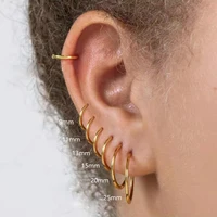Gold Color Small Hoop Earrings Stainless Steel Circle Round Huggies for Women Men 2020 Ear Ring Bone Buckle Fashion Jewelry 25MM 2