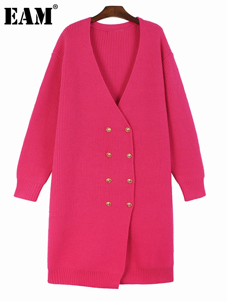 

[EAM] Green Big Size Knitting Cardigan Sweater Loose Fit V-Neck Long Sleeve Women New Fashion Tide Spring Autumn 2024 1DH3580