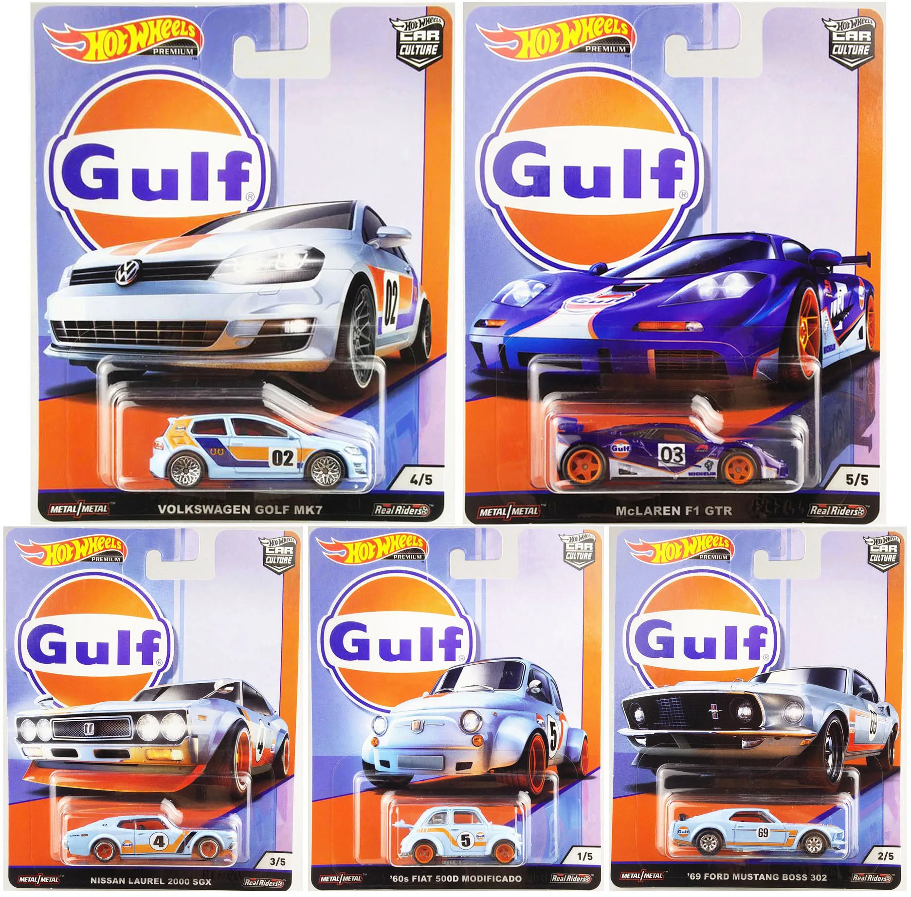 Hot Wheels 1:64 GULF Volks wagen VW Golf McLaren F1 GTR Nissan FIAT 500D FORD MUSTANG FPY86 Collection die cast alloy model