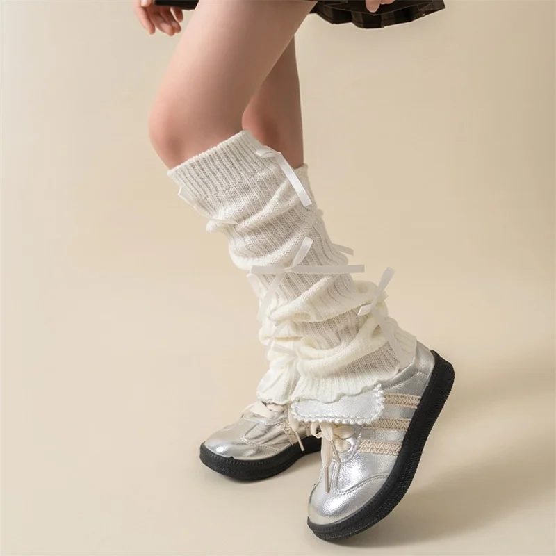 1 Pair Lolita Leg Warmers Kids Autumn Winter Knitted Soft Girl Kawaii Bow Knit Loose Socks Female Harajuku Accessories Stockings children leg warmers