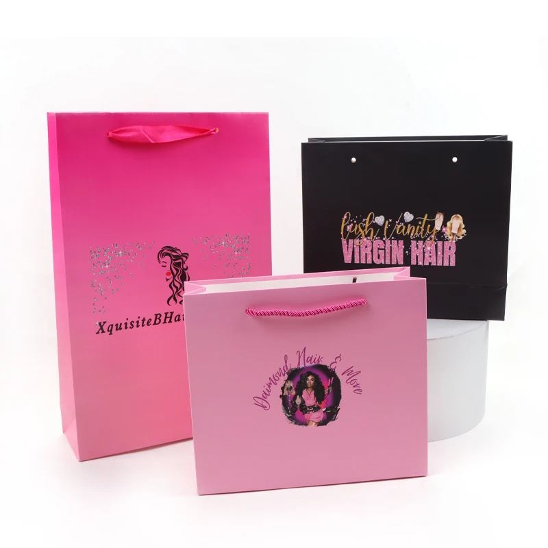 Custom Paper Bags With Logo Multiple Color Packaging Bags For Hair Extensions Personalized Wig Bags For Wigs 10Pcs Gift Bags