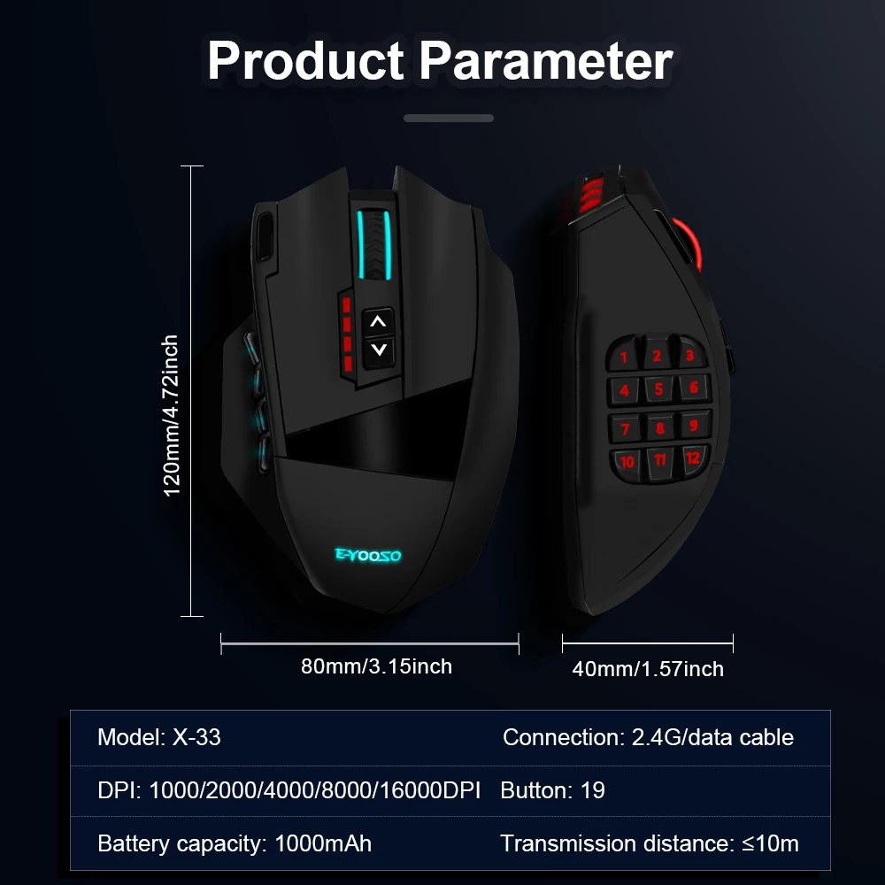 E-YOOSO X-33 RGB USB 2.4G Wireless Gaming Mouse 16000 DPI 16 buttons Programmable game Optical mice for Computer PC Laptop wireless mouse gaming mouse optical mouse