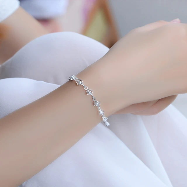 925 Sterling Silver Zircon Chain Double Layer Bracelet Female – Hunny Life