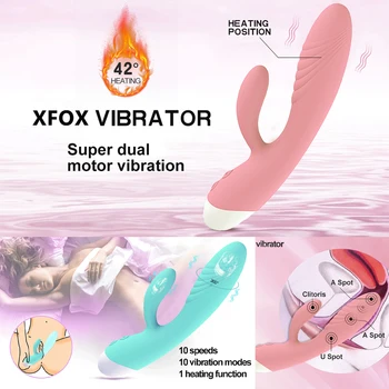 Dual Motor Heating Vibrator  Female G Spot Clitoral Masturbation  AV Massager 10 Frequency 10 Speeds  Dildo Rabbit Vibrator 6